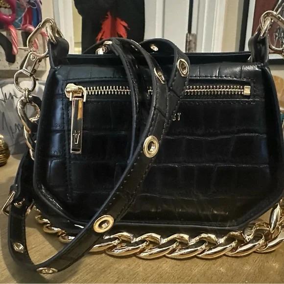 Sans Beast Black Vegan Leather Croc-Texture Crossbody Bag Mini Sanctuary - Picture 5 of 7